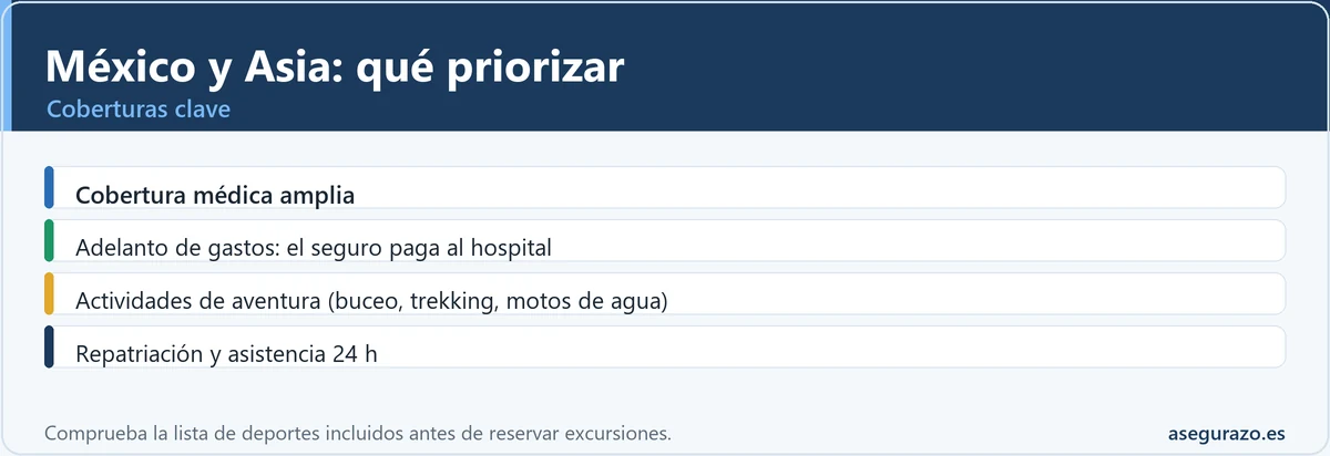 Coberturas prioritarias del seguro de viaje para México y el Sudeste Asiático