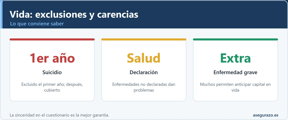 Exclusiones del seguro de vida: suicidio el primer año y enfermedades no declaradas